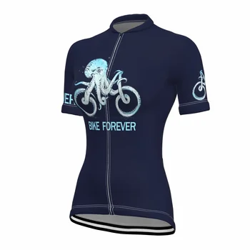 Дамски велосипедна фланелка с къс ръкав, летен полиестер, тъмно синьо, бързосъхнеща, впитывающая влагата, дишаща, Спортно облекло, облекло