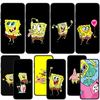Черен калъф SpongeBobs S-SquarePants с меко Покритие за Телефон Xiaomi Redmi Note 11 10 9 8 Pro 9S 10S 11S 9А 9В NFC 9T 10A 10В 8A Калъф