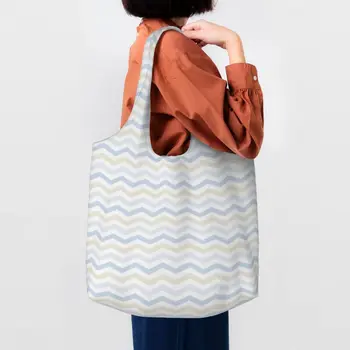 Художествена чанта-тоут с зигзагообразным модел от бохемски съвременните геометрични платното за пазаруване в хранителни магазини, чанти през рамо, подаръци