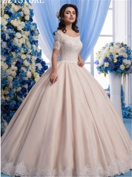 Vestidos de Новия 2023 С дълги ръкави Бална рокля с овални деколте Сватбена рокля Луксозни Апликация Във Винтажное Сватбена рокля с цип