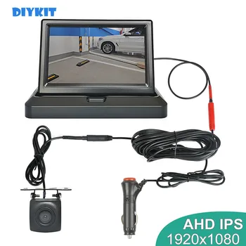 DIYKIT 1024x600 5-инчов AHD IPS Сгъваем Авто Монитор 1080P Starlight Нощно Виждане Резерв Автомобилна Камера за Задно виждане за Кола Зарядно за Кола
