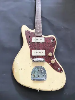 Висококачествена кремаво-жълто джаз електрическа китара с подплата от винтажного розово дърво