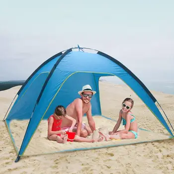 НОВО плажно подслон UPF50 + Защита от вятър, Плажна семейна палатка бърз монтаж на 3-4 човека за пикник в градината на плажа