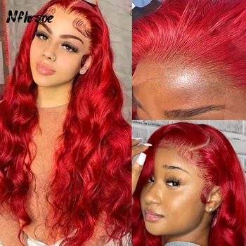 Изберете перука от човешка коса Кестеняво-червена перука, Завързана от човешка коса отпред, снопове насипни вълна, човешки Перу косата, Тъкане