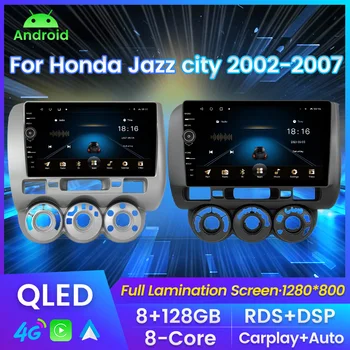 Авто радио с QLED-screen tv За Honda Jazz 1 GD 2001-2008 Fit 2001-2009 Мултимедиен плейър GPS Навигация За Carplay Android Auto