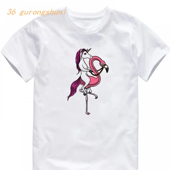 детска тениска с изображение, Фламинго и еднорог за момчета, тениски за по-малките момчета и момичета, детски тениски, летни блузи за момичета, дрехи kawaii