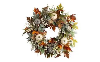 Висококачествени есенни декорации под формата на венци, Преносима венец от изкуствен кленов лист на входната врата, Здрав декор под формата на венци за Деня на Благодарността