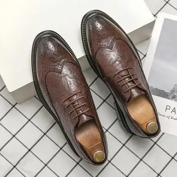Мъжки обувки, пролетно британската дива черна работна обувки за булката, които растежа, мъжки бизнес официалната ежедневни кожени обувки за по-младите мъже