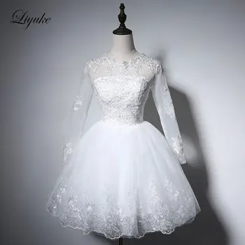 Liyuke Бяла рокля за абитуриентски бал С аппликацией И изрязани деколтета И ръкави Трапецовидна форма За поръчка