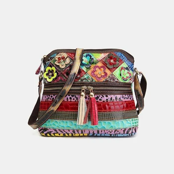 Annmouler Дизайнерски Дамски Лоскутная чанта през рамо от естествена кожа, дамски чанта през рамо, чанта във формата на цветя мивки, чантата Bolsa
