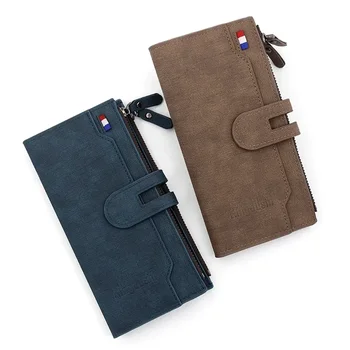 Нов мъжки дълъг портфейл, модни проста мъжка чанта с магнитна тока от изкуствена кожа, чанта за съхранение на карти, портфейл за монети