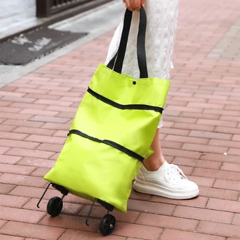 Многофункционална сгъваема преносим кошница от плат Оксфорд, 1 бр С колела и подвижна чанта за ежедневна съхранение на супермаркет