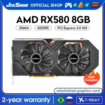 JIESHUO AMD RX 580 8GB 2304sp Детска GDDR5 графична карта GPU 256bit PCI-E 3.0 RX580 8G Настолен компютър Видео Офис КАС 580rx