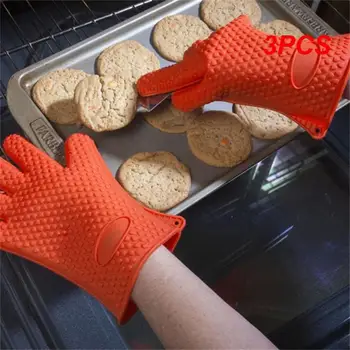 Силиконови ръкавици за микровълнова фурна, 3 бр., обикновена резултати при висока температура ръкавици във формата на сърце, кухненски принадлежности за печене