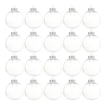 20 БРОЯ Коледни топки от прозрачна пластмаса с подвижна сребрист метален капачка за коледни елхи 8 см