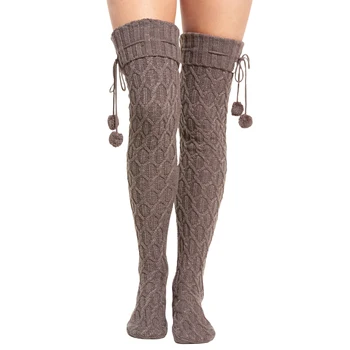 Дамски модни зимни Топли възли чорапи до бедрото, чорапи за ботуши, дълги зимни чорапи над коляното, гамаши