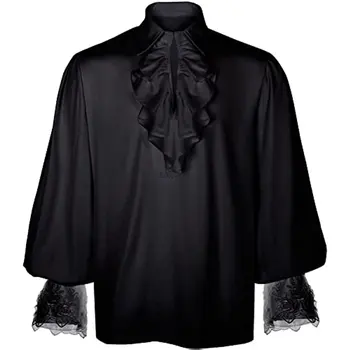 Мъжки средновековна pirate риза с кружевными накъдрен, върхове от епохата на Възраждането, във викториански стил steampunk, готически костюм на вампир