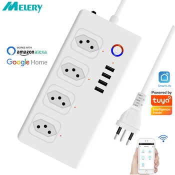 Melery WiFi Smart Power Strip, 4-лентови говорители, изход за променлив ток, удължителен кабел 1,5 м, безжично дистанционно управление Алекса Sasha Google Home