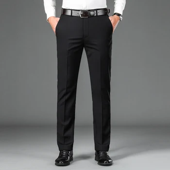 2023-Нов Мъжки Модерен Бизнес панталон Slim Gentleman Leisure От Дишаща естествена Коприна Черница, 100% памук с висока талия и Прави штанинами