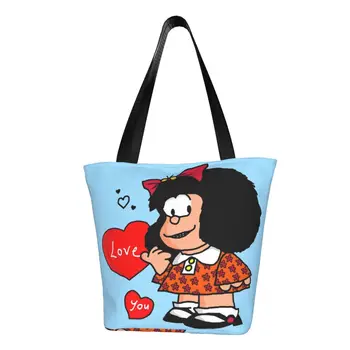 Скъпа Печатна Чанта-Тоут Love You Mafalda За Пазаруване, Холщовая Чанта-Купувач На рамото, Мультяшная Чанта с Комиксами Quino