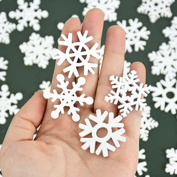 50 бр./лот 35 мм Коледни украшения във формата на снежинки, дървени орнаменти, Коледно дърво, изделия от изкуствен сняг, зимни декорации за дома
