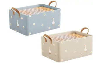 Сгъваема кошница за дрехи Кошници с дръжки и стоманена рамка с шарени сладък патица за баня, спални битови съхранение