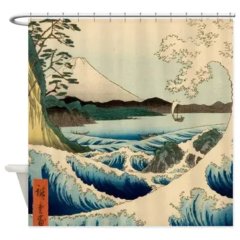 Завеса японски керамични занаяти водоустойчив полиестер плат баня завеса с куки