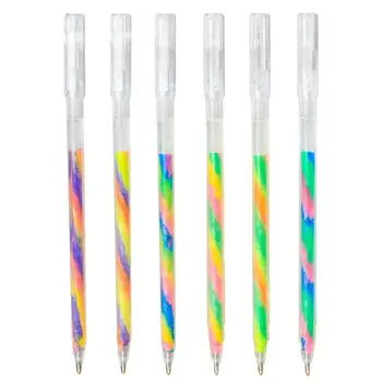 Блестящ гел химикалки 6 цвята, тънка преливащи градиентные химикалки за подчертаване на маркерах, прости прибиращи маркери за