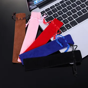 Кадифе чанта за писалки на съвсем малък, малък текстилен молив случай за съхранение на една дръжка, черен, син, кафяв, Розов, червен Подаръчен пакет Kawaii