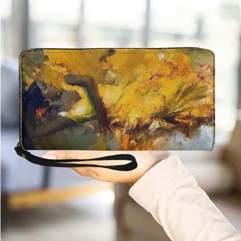 Дизайнерски дълъг чантата с 3D винтажной картина с маслени бои, преносим висококачествен държач за визитки, портфейл за покупки на открито.