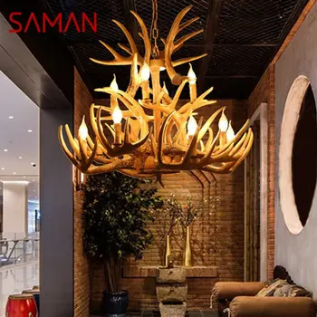 Модерни полилеи вентилатори SAMAN с оленьими рога, креативен дизайн, Висящи лампи за домашен интериор трапезария