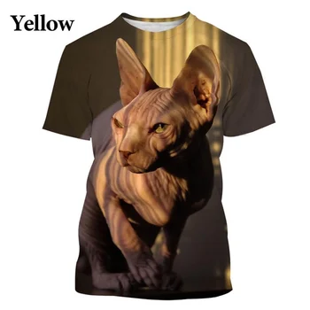 Модна тениска с голям модел, мъжки/дамски тениски с 3D-принтом Sphynx Котка, ежедневни скъпа градинска тениска
