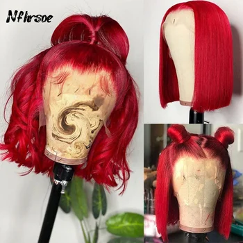 Изберете Завързана Червена перука от човешка коса отпред 13x4 Боб отпред Перуки за черни жени Бразилски права перука с естествена линия на растеж на косата