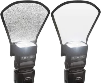 Двупосочен комплект рефлектори флаш Бял/сребрист на цвят, с еластична лента за Canon, Nikon, Sony, Fuji и всички светкавици Speedlight