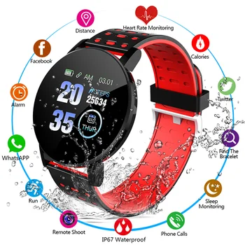 119 Плюс смарт часовници За мъже и жени, които измерват кръвно налягане, водоустойчиви Спортни кръгли умни часовници, Фитнес тракер за Android и IOS