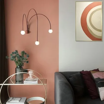 Стенен лампа за спални, кабинет, Nordic Modern Simple Червена Лампа, лампа за дневна, проектиране на вили, галерии, фонова стена