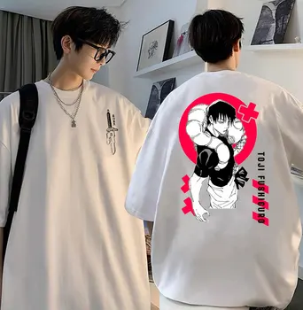 Японското аниме джиу-джицу Кайсен Фушигуро Тодзи, Двустранен тениска с принтом, мъжки Манга, ежедневни тениска с кръгло деколте, мъжки Ризи Оверсайз