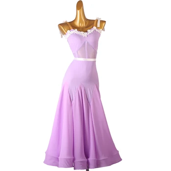 Виолетово стандартна бална костюм за състезания, представа, произведено по поръчка Възрастен танцово рокля, облекло за практика, облекло за сцена