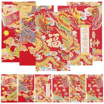 30шт червени пликове в китайски стил Коледни Парични пакети Щастливи Пари Чанти 2024 Червени Пликове Случаен Стил Коледна Червен Плик