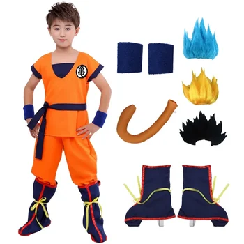 Костюми за възрастни и деца на Хелоуин, Карнавал son Goku Лигав, аниме, cosplay, Празнични костюми, Перука с опашка, Синьо Злато, Детски съоръжения