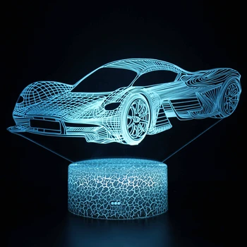 Авто 3D лека нощ за деца Илюзия спортни състезания Оптична Нощна лампа Украса на детски спални Подарък за рождения ден на момчето Мъж Бебе