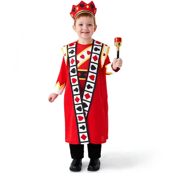 Най-новият Пурим Хелоуин Крал Дрешки за Момчета Детски Представа Цар на Покера Cosplay Облекло Червен Цар Дъждобран Короната Комплекти Костюми