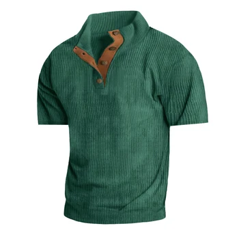 Лятна мода, Вельветовая риза с висока яка, тениски, Ежедневни пуловер с къс ръкав, мъжки дрехи, Ризи с цветни копчета 2024 г.