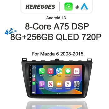 8G + 256G QLED Auto Android 13 Авто Радио GPS Плейър Carplay Навигация Bluetooth, Wifi Авторадио 4G LTE За Mazda 6 2 GH 2008-2015