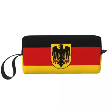 Косметичка с флага на Германия, Дамски косметичка Kawaii, Немска Патриотическая Косметичка Голям капацитет, козметични чанти за съхранение на козметични продукти, Чанти за тоалетни принадлежности