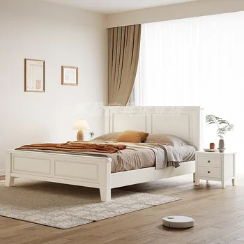 Скандинавски бял легло от масивна дървесина, модерна проста двойно легло 1,8 м лесно луксозно легло от 1,5 m, легло за съхранение на основната спалня са с високо кутия