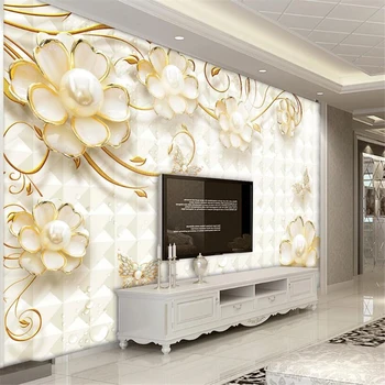 beibehang Потребителски тапети 3D триизмерна стенопис луксозни златни цветя, бижута ТЕЛЕВИЗИЯ фон на стената дневна спалня тапети