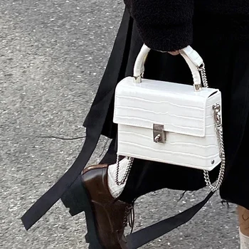 Лятна чанта от крокодилска кожа, дамски модерна чанта през рамо на вериги, малка квадратна чанта-тоут, клатч, чантата sac