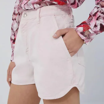 Дамски модни дънкови шорти sweet summer new светло розов цвят, с джобове, ежедневни дамски къси панталони