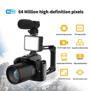 Цифров фотоапарат 4K WIFI, Уеб камера Ретро видео Рекордер 64-Мегапикселова камера с увеличение Камера за правене на блог